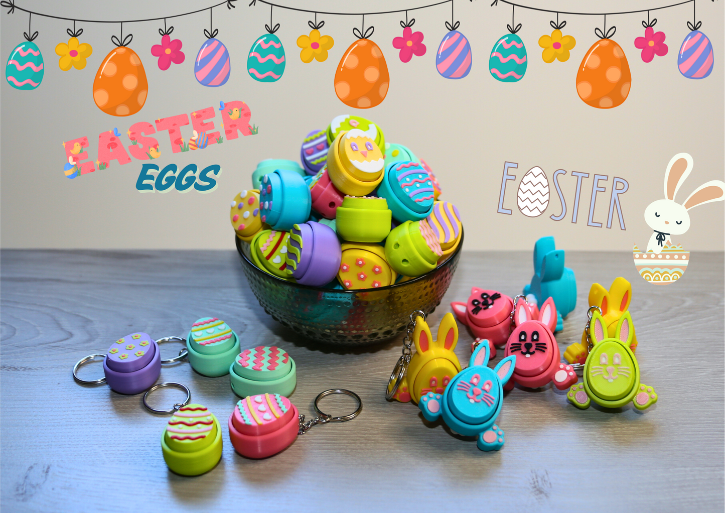 Easter eggs and bunny Fidget Mechanical Clicker, 3D Printed Fun Toys