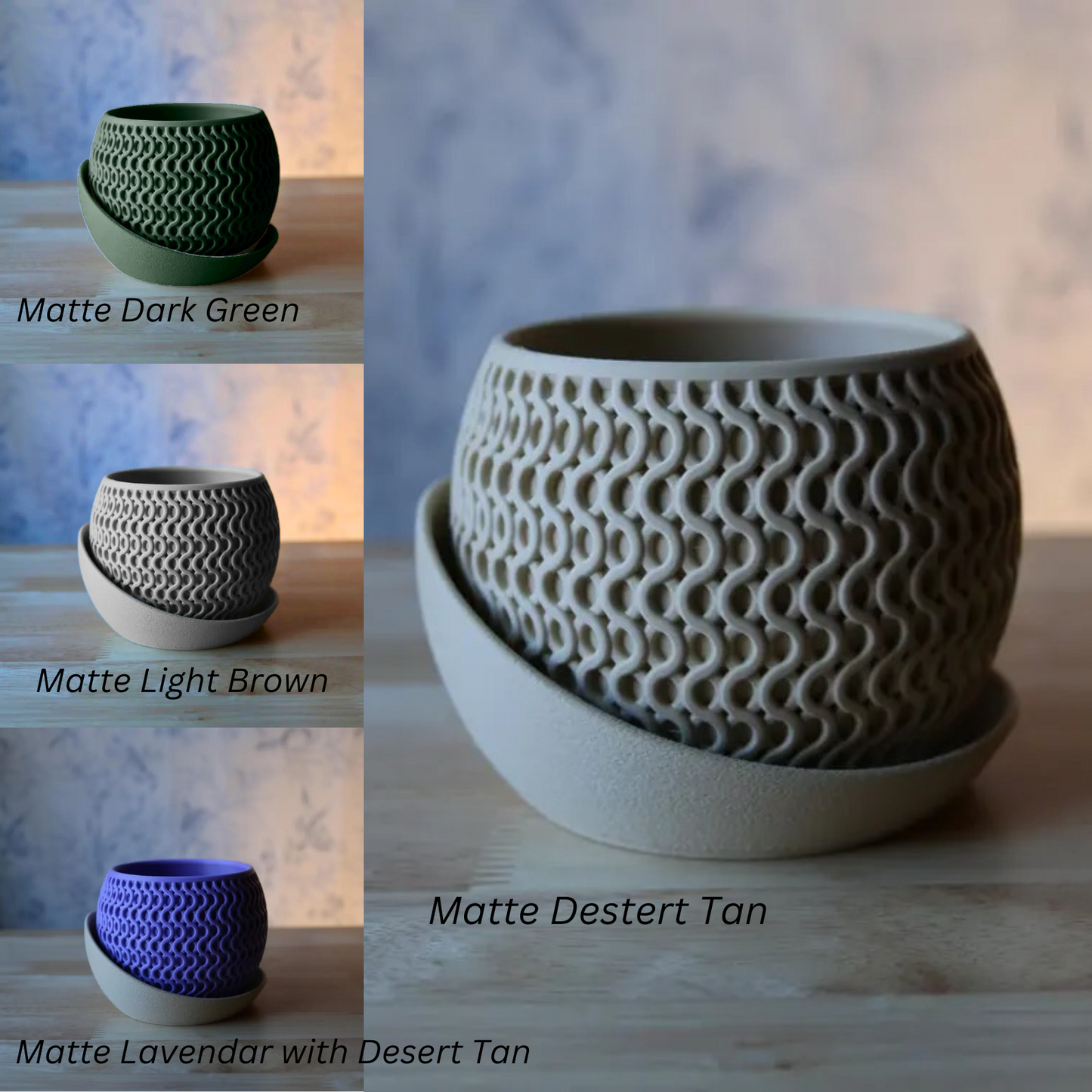 Indoor Planter Pots, 3D printed Planter Pot with wrap-around tray